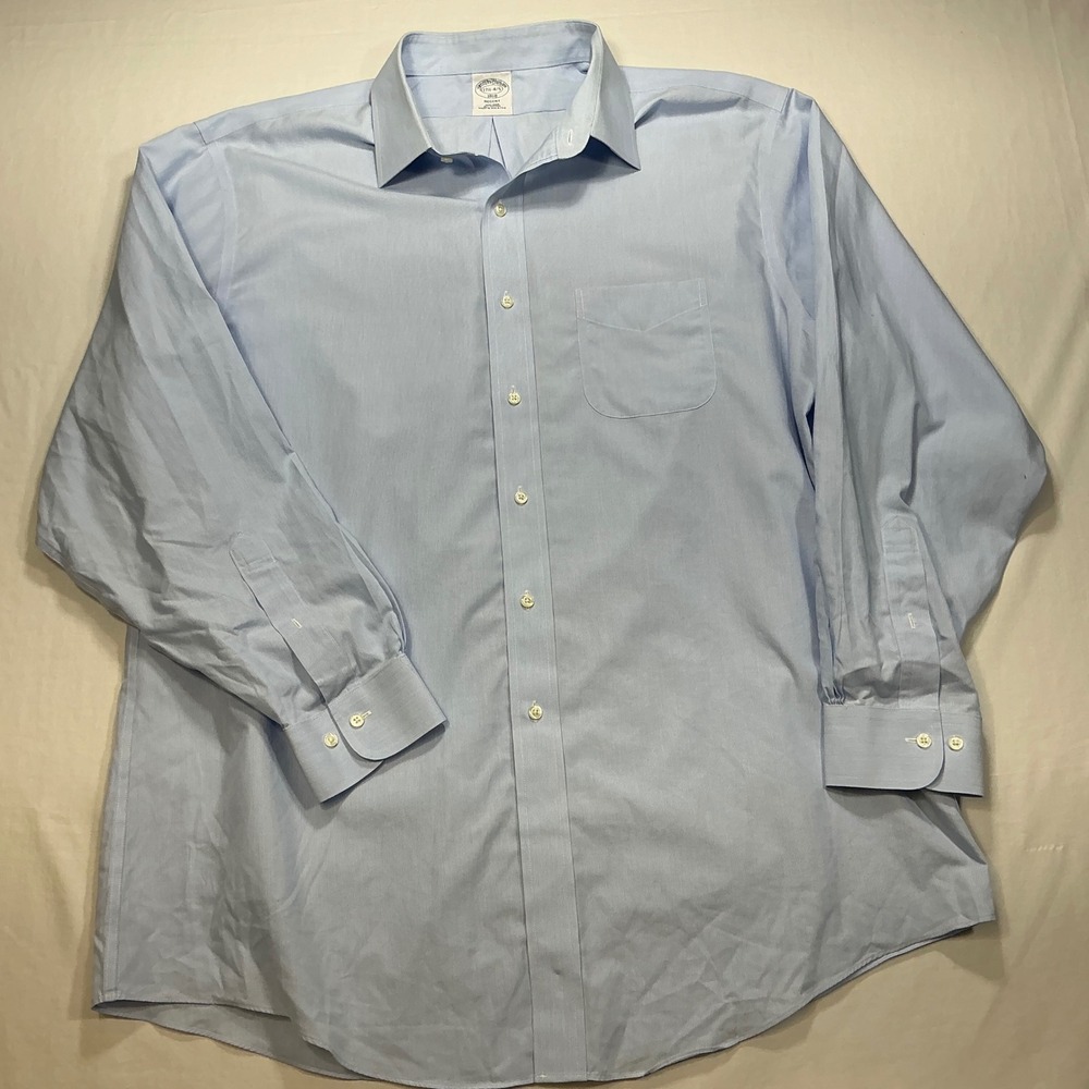 Brooks Brothers Regent Fit Light Blue Pinstripe Dress Shirt Mens 17.5 4/5
